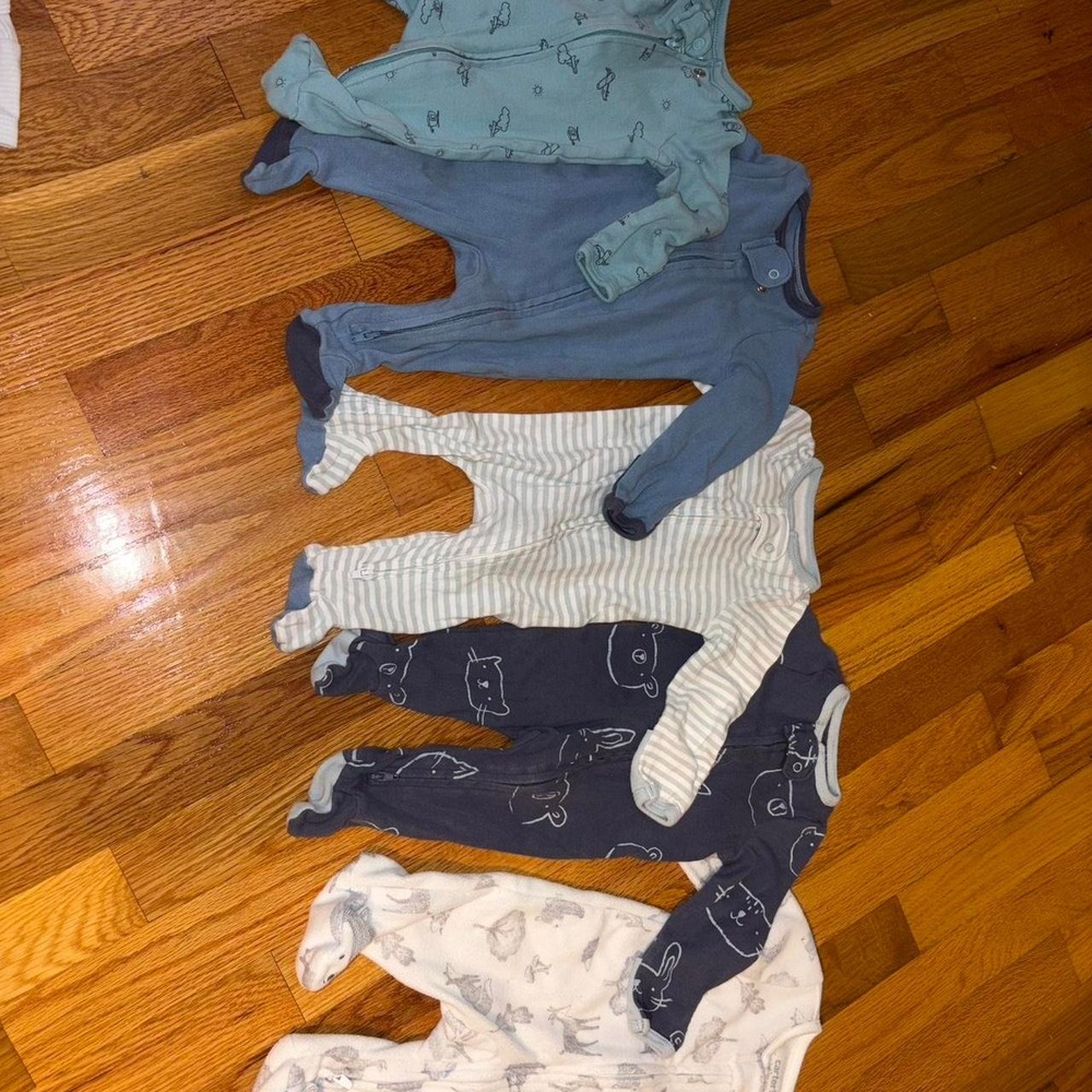 Newborn Footed Sleeper Bundle 0M Carter's Neutral Blue Animal Print 5pc